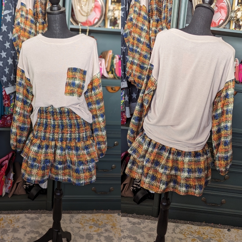 Plaid Top and Skirt Set